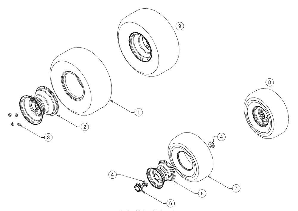 Wheels Diagram and Parts List for LT1024 13AR11CP710-13AR11CP712 Cub Cadet Lawn Tractor
